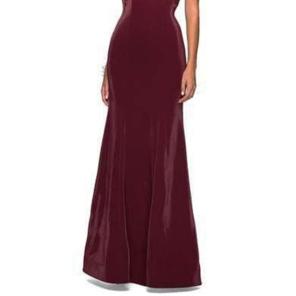 NWT La Femme 27474 Prom Dress Two Tone Jersey Wine Size 0 - Picture 4 of 6